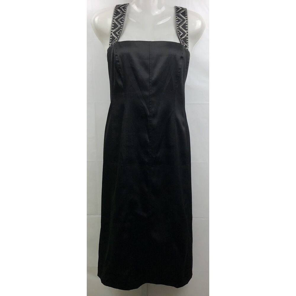 Evan Picone Evening Dress Women 12 Black Embroidered Straps Formal Fully Lined
